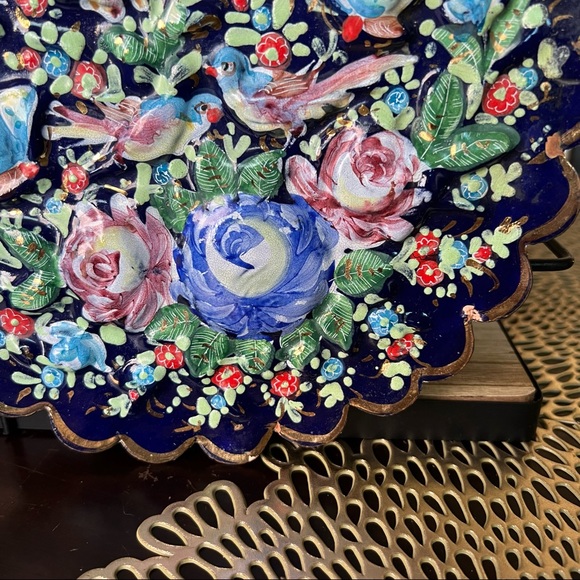 Vintage Persian Hand Painted Enamel on Copper Hanging Dish - Picture 3 of 14